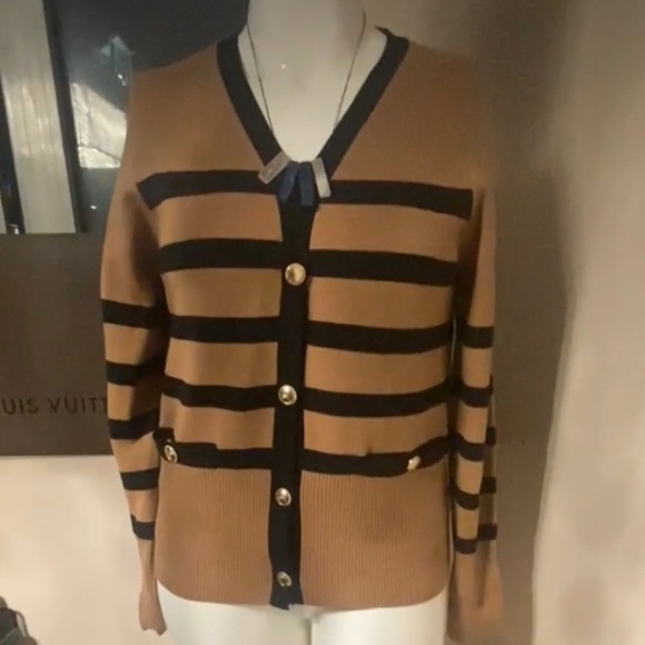 Rachel Zoe Sweaters - Striped Button-Up Cardigan Sweater L